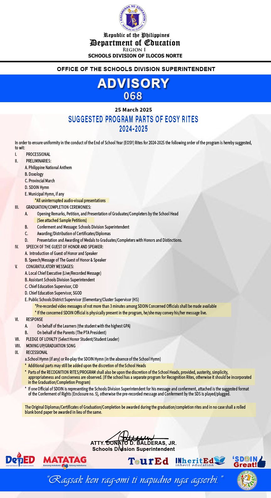 2025 Advisory 068 EOSY 2024