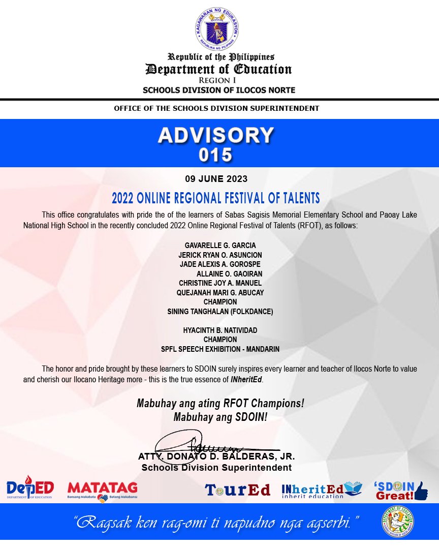2023 Advisory 015 RFOT